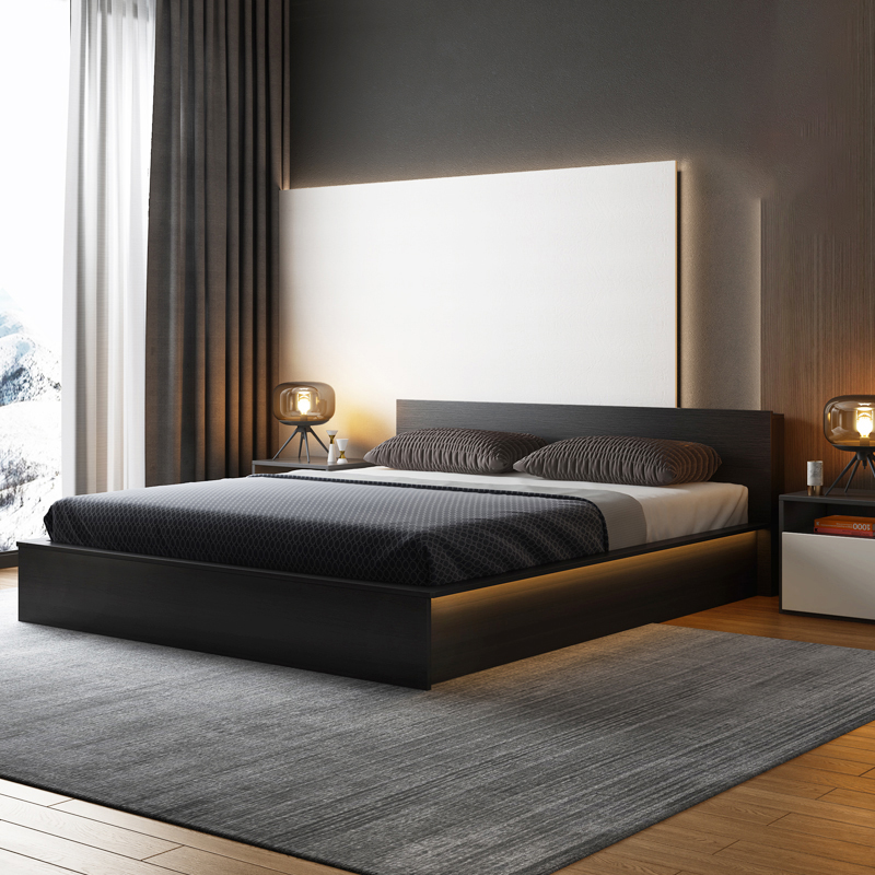Nordic bed light luxury solid wood bed modern minimalist tatami high box double master bedroom large bed slatted storage