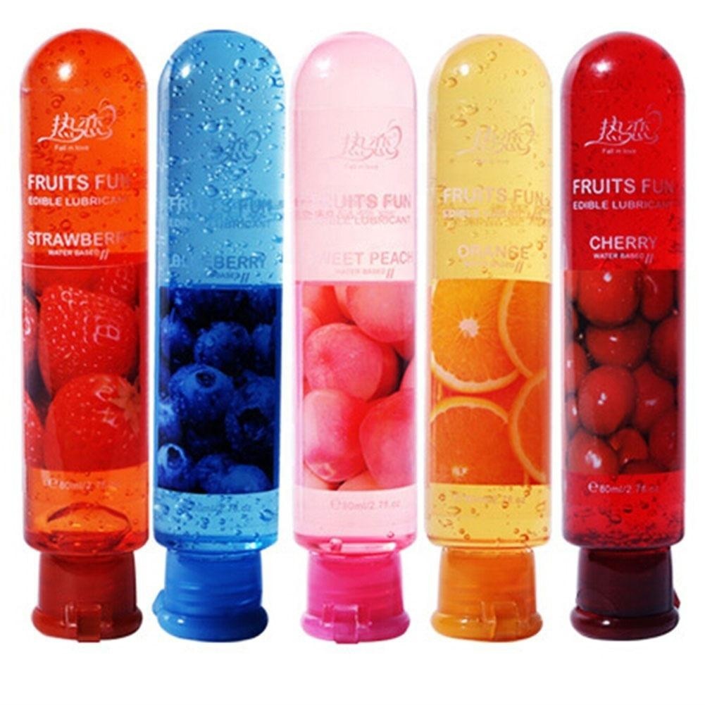 80ML Peach/Strawberry/Blueberry/Cherry/Orange Edible Flavor Water Based Lubricant Sex Anal Oral Gel Sex Lube For Couple Adult