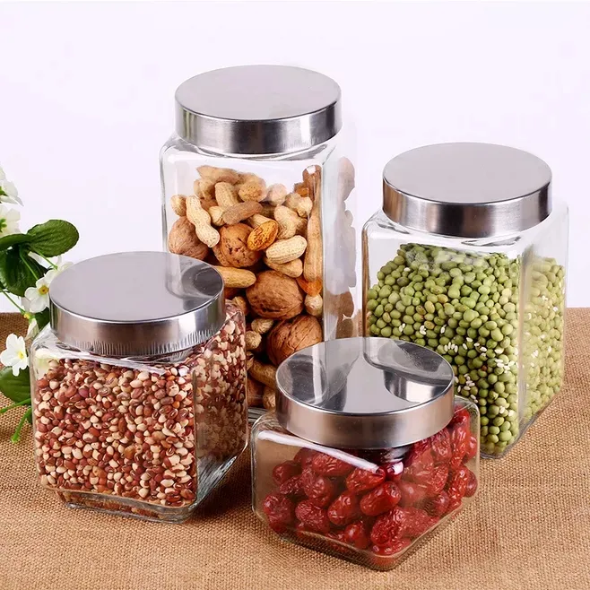 250 ml Spice Glass Storage Jar Bottle Set With Stainless Steel Lid