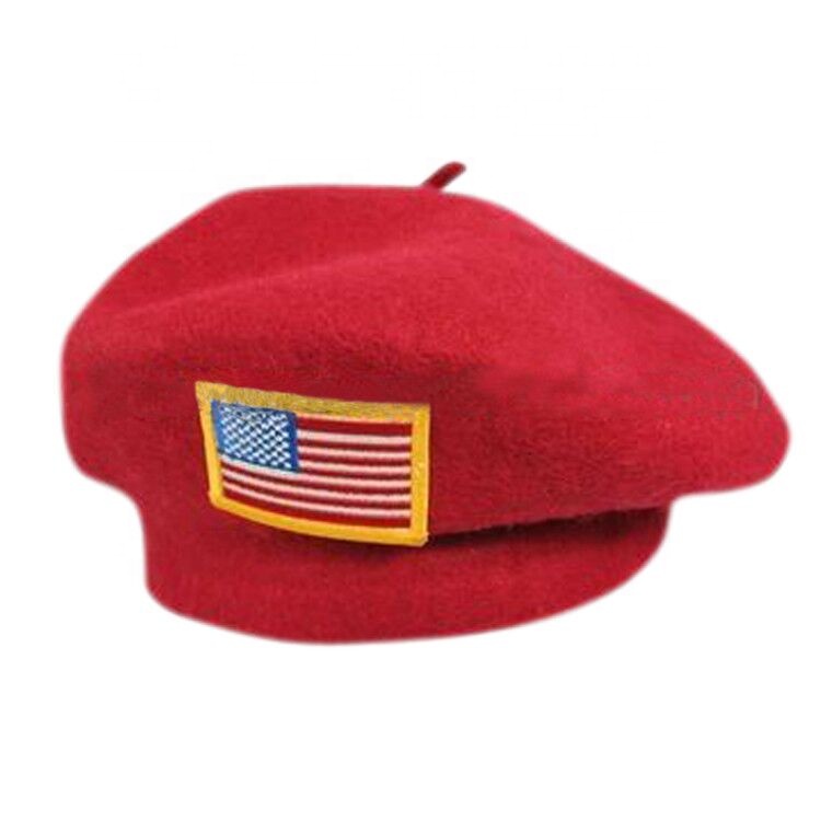 Custom men women embroidery logo 100% wool Beret Cap hat Military