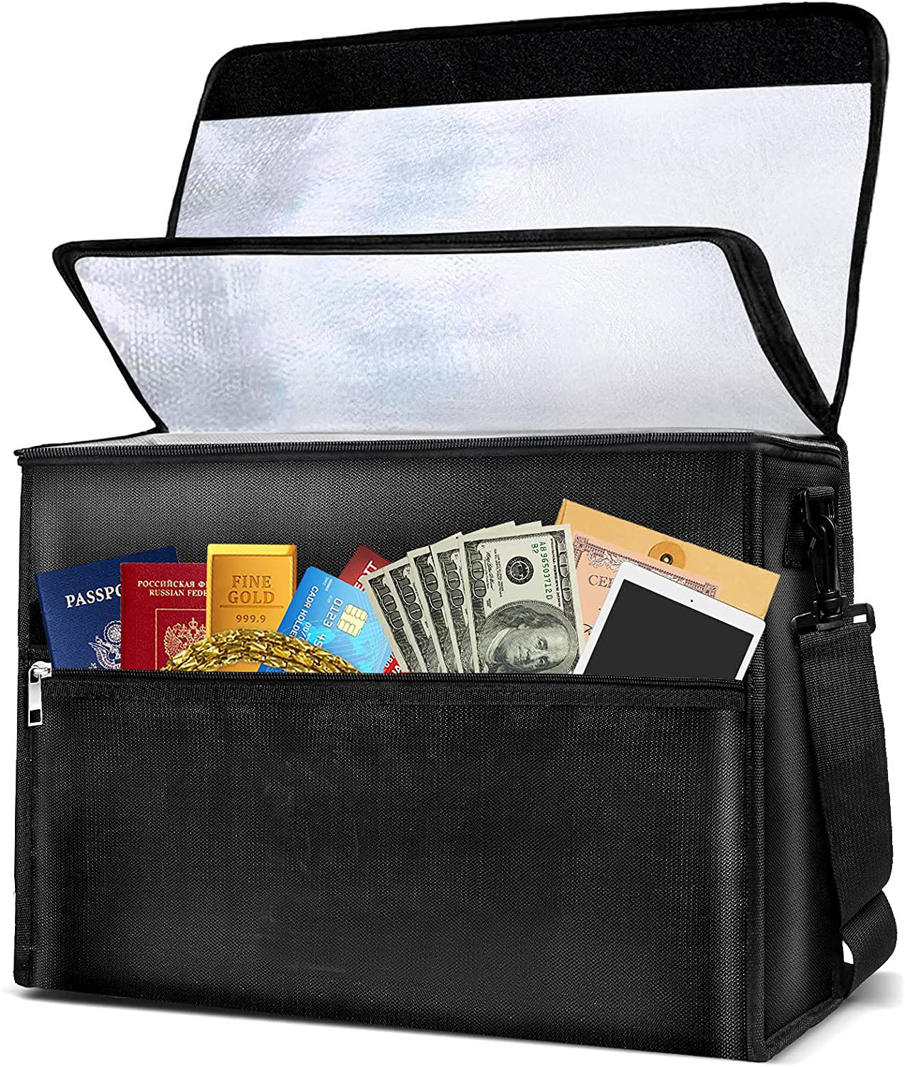 XLarge 17 x 12 x 6 inches Waterproof Fireproof Double Pockets document Bag with Zippers
