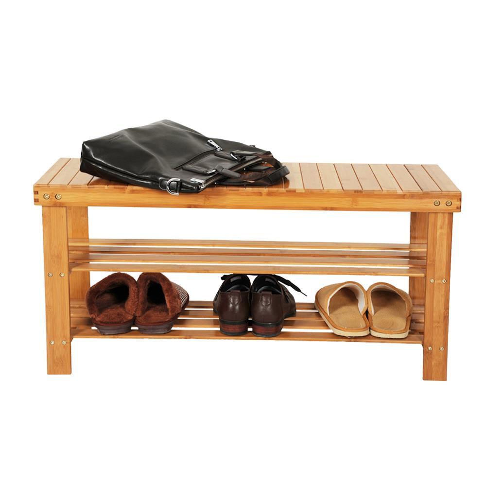 Natural Entryway Storage Shelf Natural Bamboo Shoe Bench 2-Tier Shoe Rack For Home