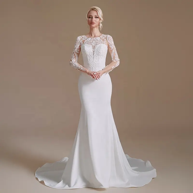 Jancember QD06163 Boho Elegant Lace Long Sleeve Mermaid Wedding Gowns Dresses