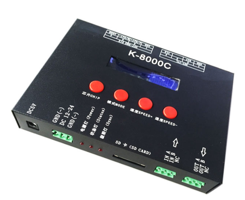K-8000C программируемый DMX/SPI SD карты светодиодный контроллер пикселей; off-line;DC5-24V для RGB полноцветный светодиодный пиксель полосы света