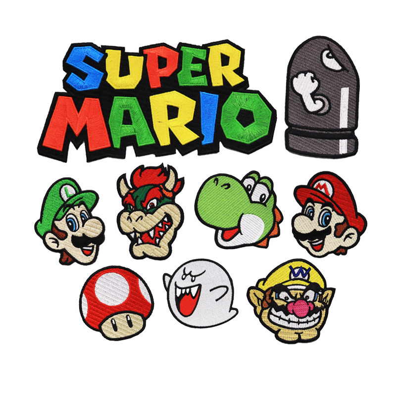 Custom designer acne patch fashion cartoon super mario 3d soft pvc wholesale iron embroidery patches