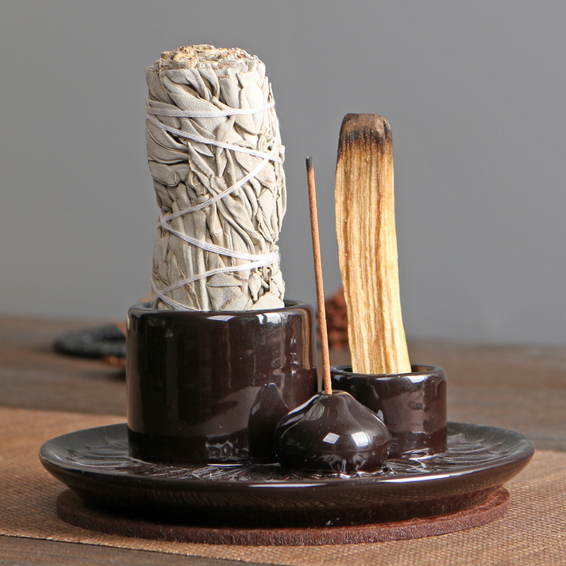 3 in 1 Lotus Palo Santo Incense Sticks Holder Natural Crude Wood Strips White Sage Incense Holder