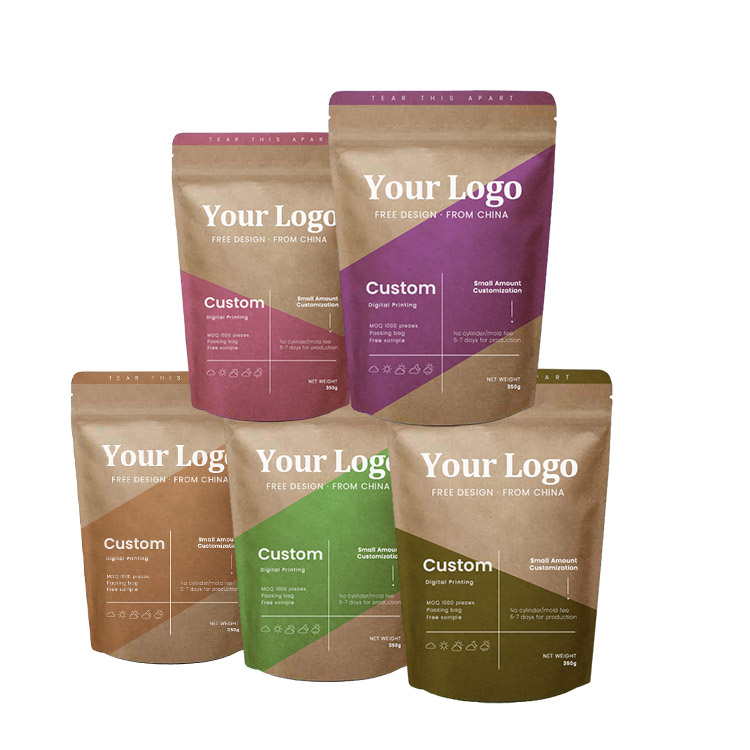Custom EcoFriendly Biodegradable Packing Zip lock Craft Stand Up Pouch Food Dried Fruits Kraft Paper Packaging Bag