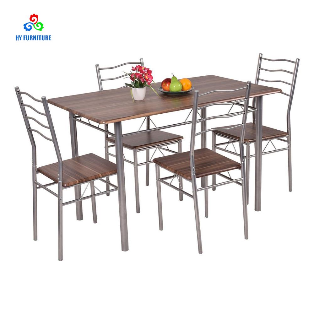4 chairs Minimalist Industrial Style Dark Brown Wood Dinning Table Set