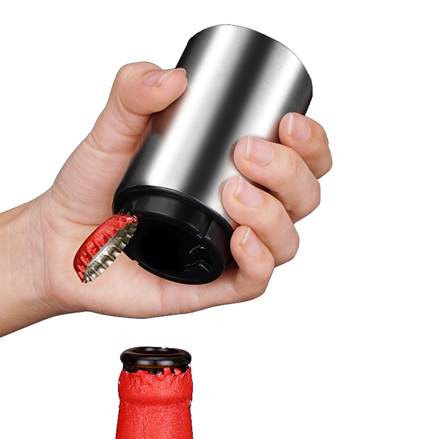 Magnetic Stainless Steel Beer Bottle Opener Push Down Automatic Bottle Cap Opener