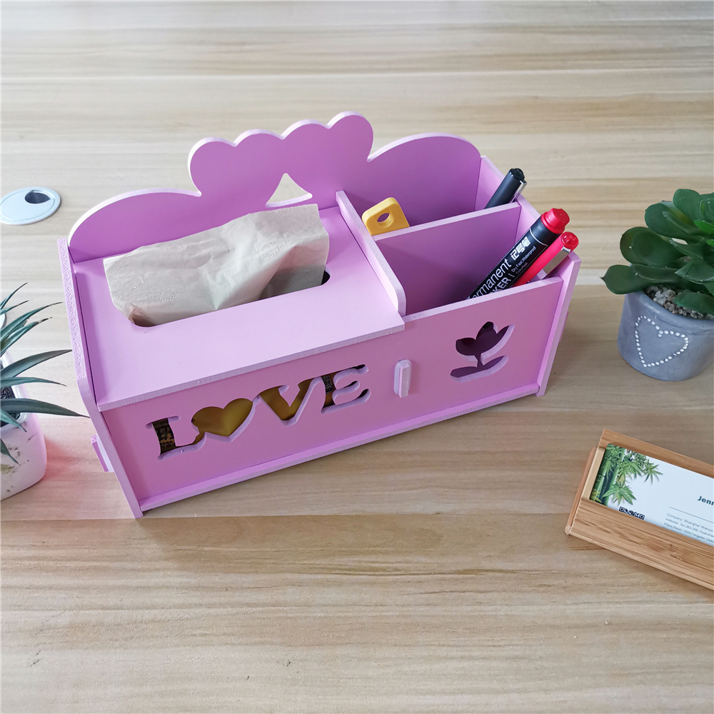 WanuoCraft Stock Ready to Ship Multifunction Cute Wooden Tissue Paper Cover Office Desk Pen Holder Storage Organizer