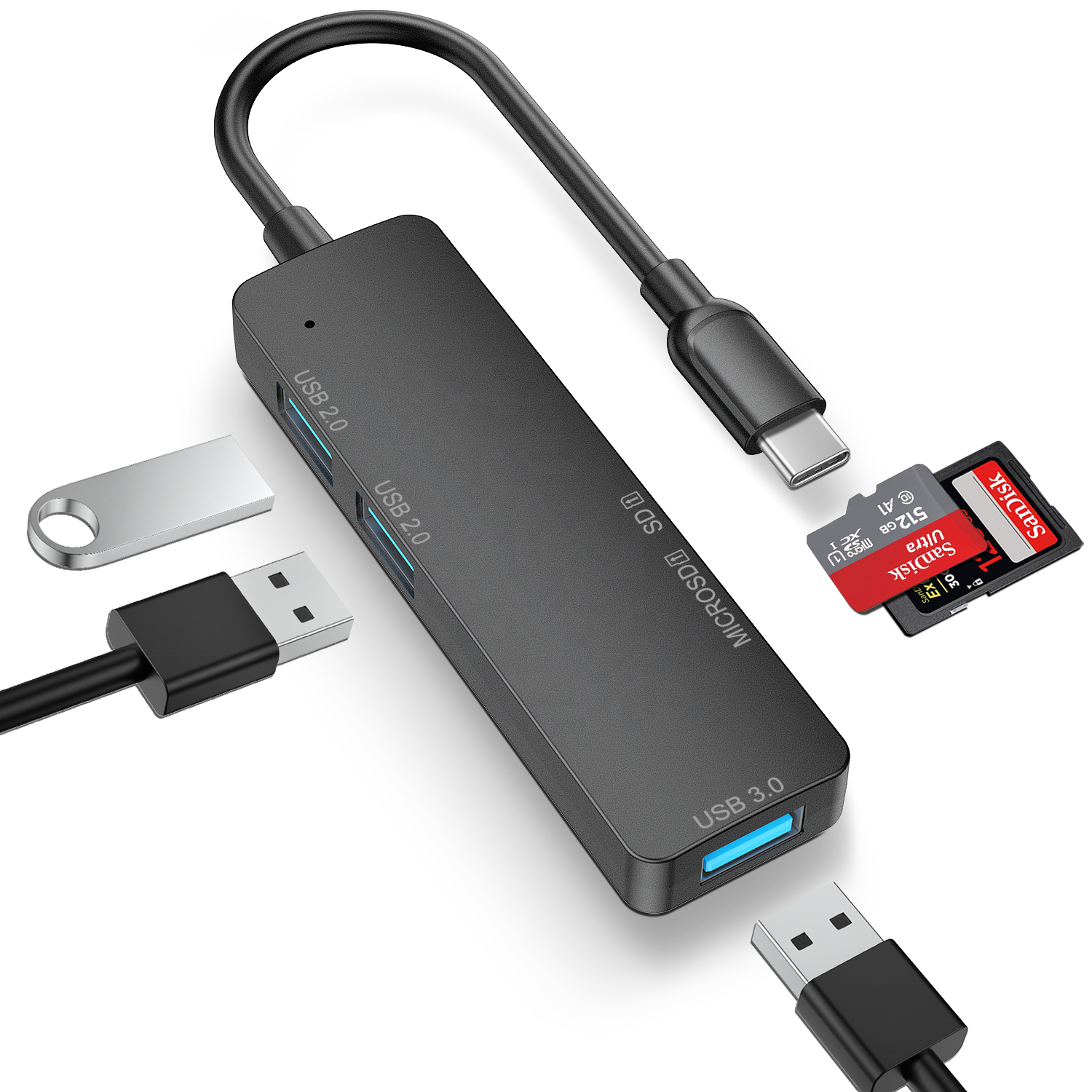 5 IN 1 USB-C to USB A Hub and SD /Micro SD Card Reader for MacBook Pro,ChromeBook, USB Type C port Mobile ,other Type C Devices