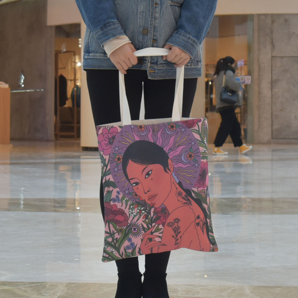 Custom Logo Size Large Cotton Canvas Shopping Tote Sublimation Bag