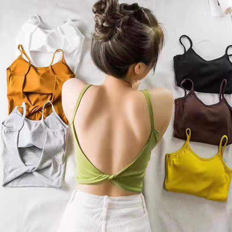 Wholesale Outer Wearing Candy Color Twist Knot Underwear Women Beauty Back Wrap Chest Removable Padded Camisole Tank Tops