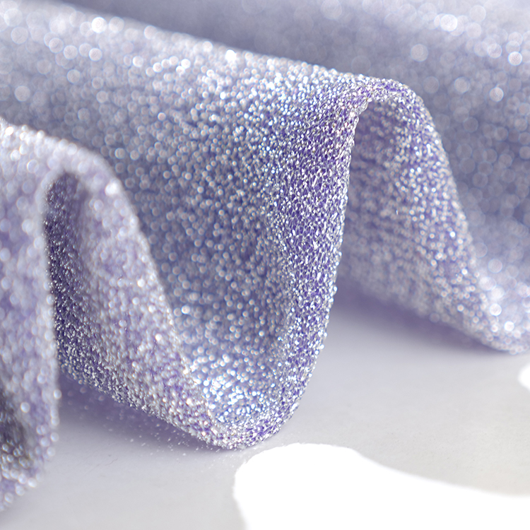 Stocklot lavender purple sliver thread metal wire shiny yarn mesh fashion lurex knit metallic fabric for dress clothing