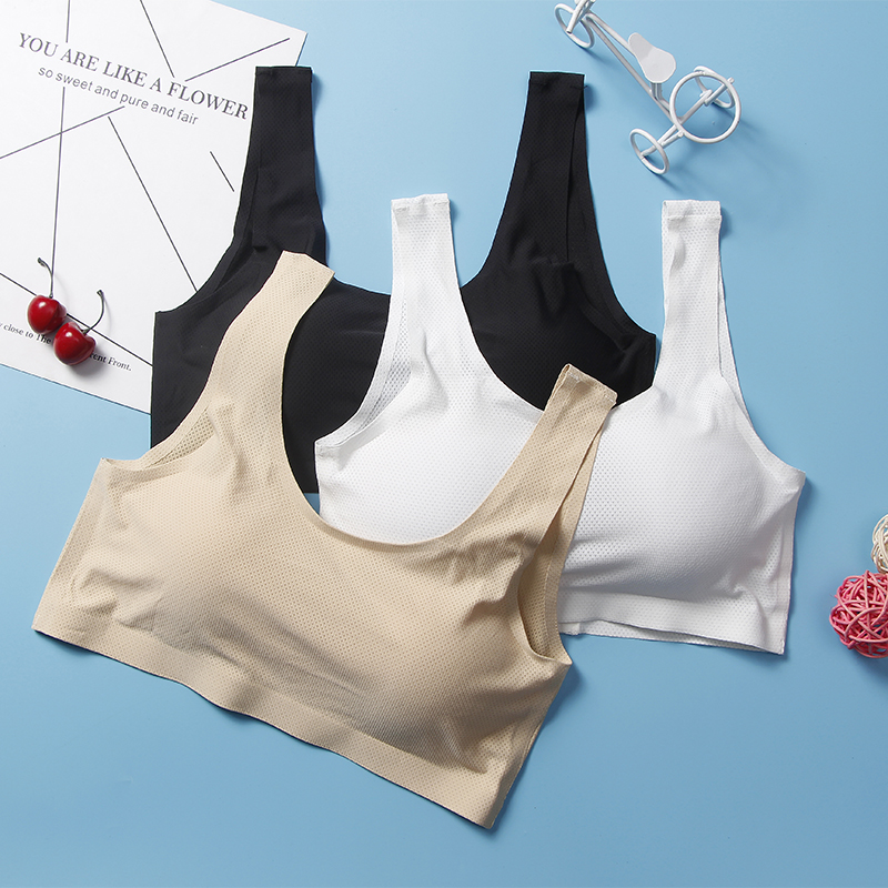 One Piece Seamless Ice Silk Women Underwear Wire Free Tube Top Padded Yoga Bra