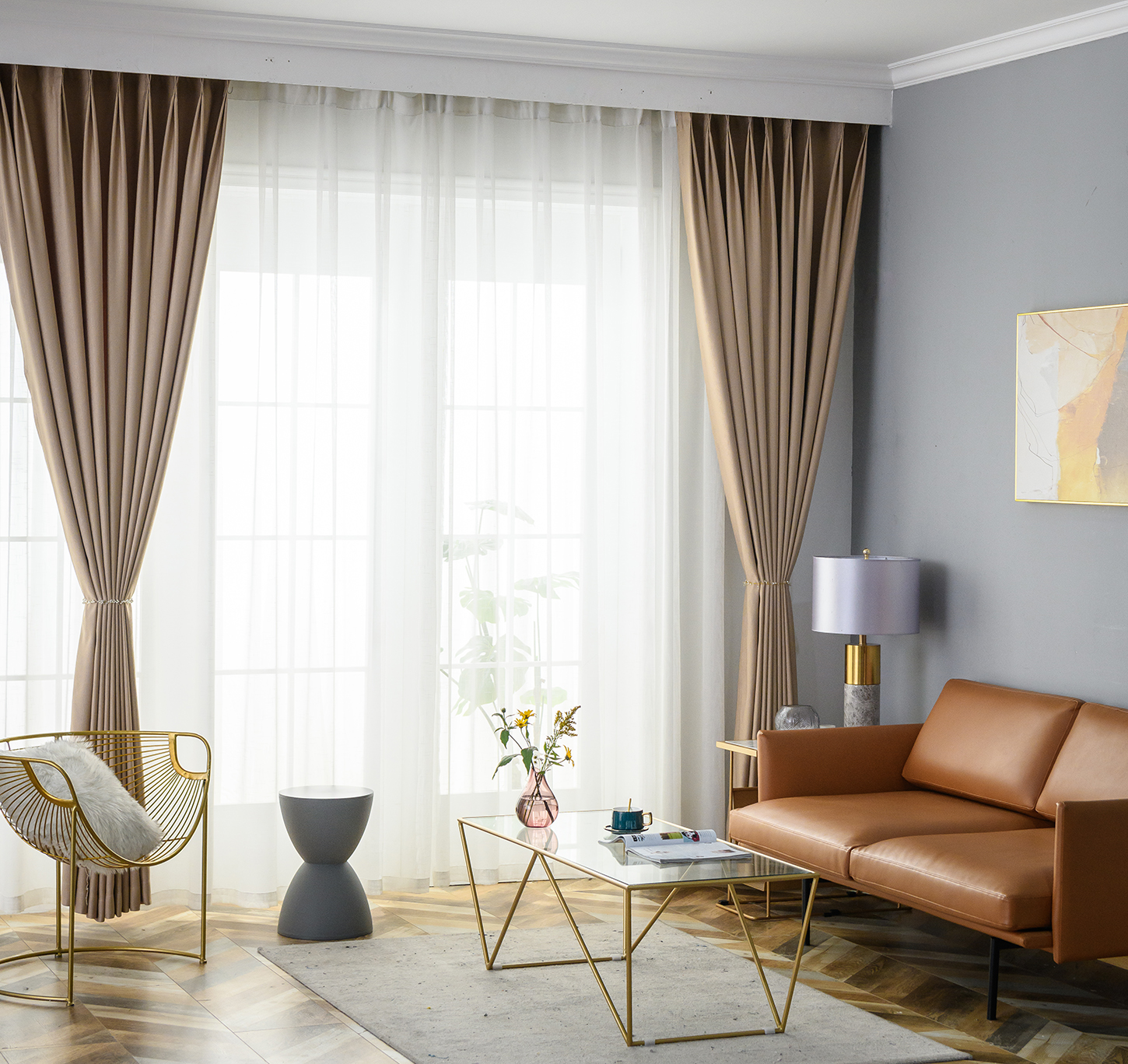 2 Metter MOQ Cream luxury simple thickening high shading blackout high-precision jacquard curtain fabric