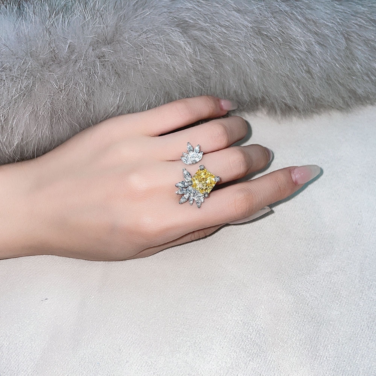 Original Factory Gemstone Yellow Zircon Opal 925 Sterling Silver Ring High Carbon Drill Rings