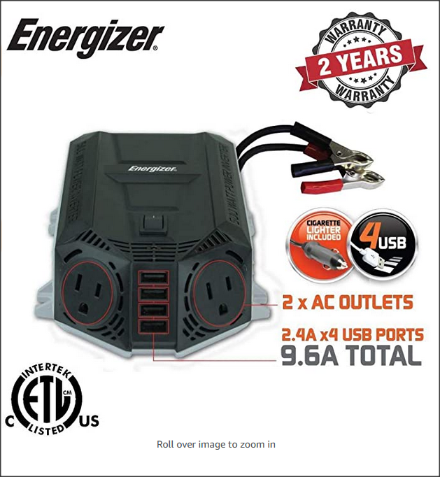 500 watts Power Inverter Plus 48 watts via USB Ports, Modified sine Wave car Inverter, 12V to 110 Volts, Two AC outlet
