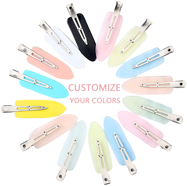 Wholesale custom no bend crease Seamless hair clips colorful acrylic curly bobby hair pins set for women hairstyle makeup