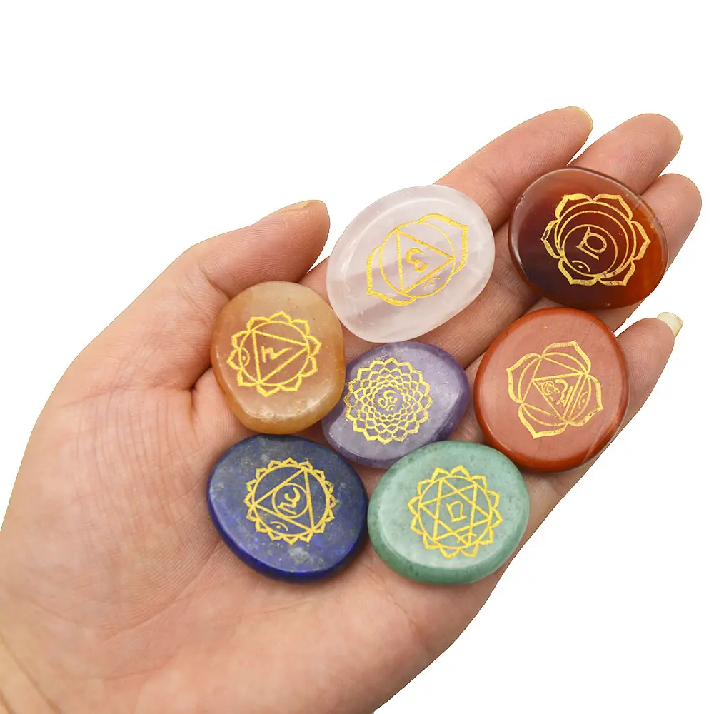 Polished Palm Pocket Stone Reiki Balancing Healing Crystal 7 Chakra Stones Sets