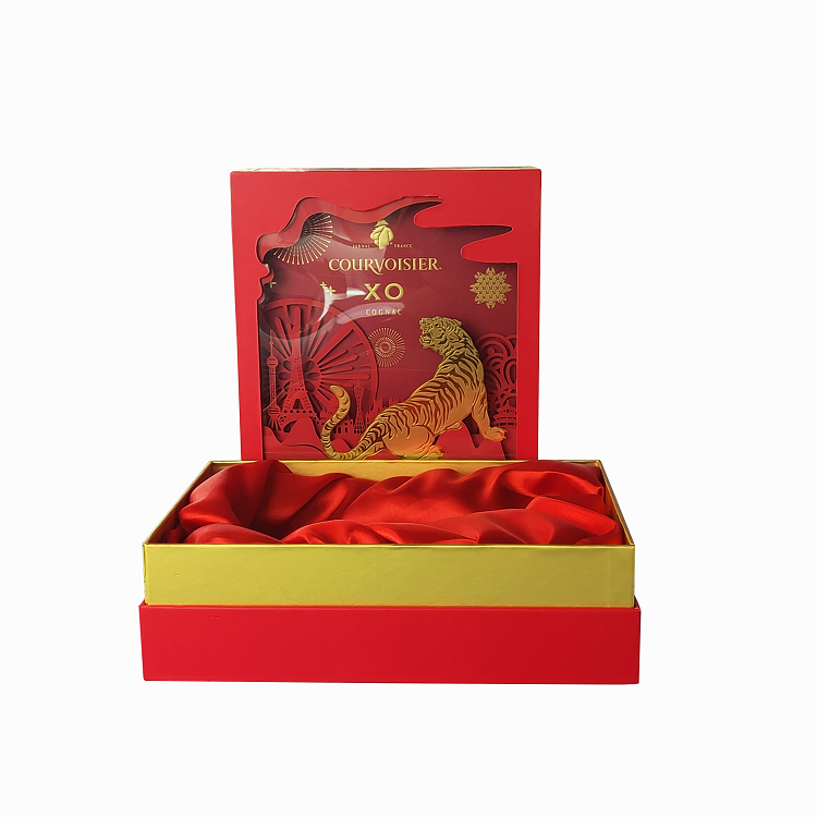 Custom printing luxury packaging Brandy lid and base gift box with Flannel lining made by a Chinese manufacturer