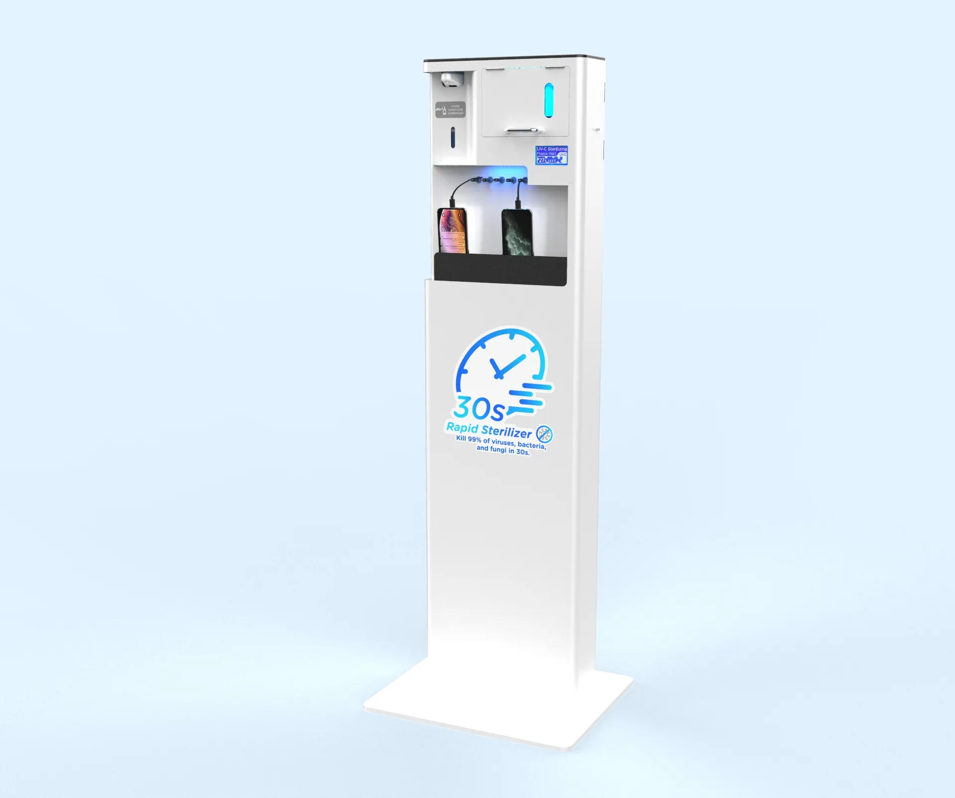 new arrival TRI 3-in-1 Mobile Clean & Charge Kiosk with Dispenser