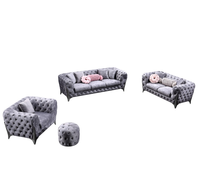 Водонепроницаемый бархатный тканевый комплект диванов Chesterfield новейший королевский дизайн для гостиной металлические ножки домашняя мебель для гостиной антикварная