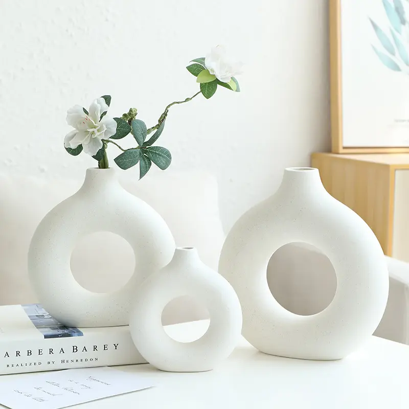 Free Sample Custom Wholesale Round Cheap Flower Circle Donut Ceramic Vases For Home Decor