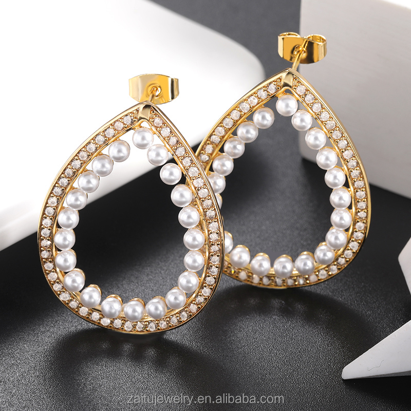 New design glitter zircon bohemian earrings bohemian hoop earrings jewelry classic water drop shaped fashion pearl earrings
