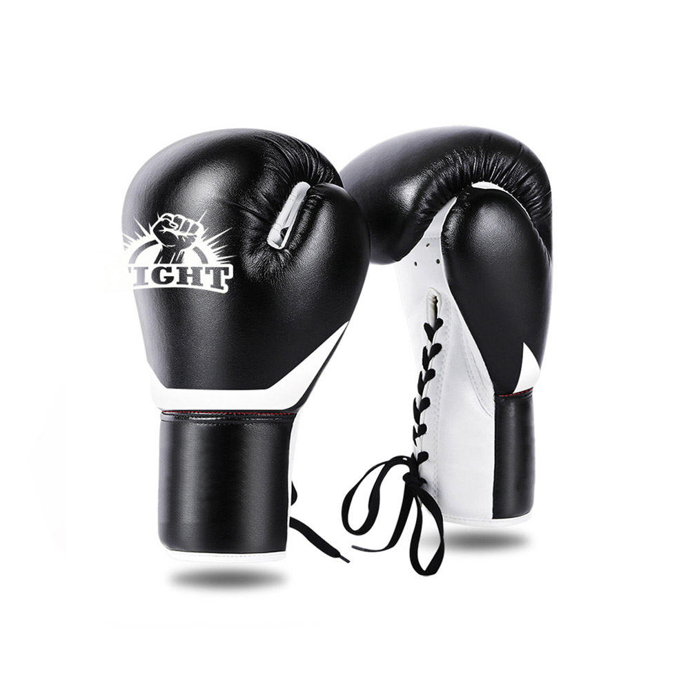 Wholesale Personalized OEM PU Leather Boxing Gloves MMA Mix Fight Leather with Wrist Support Black Color 8oz 10oz 12oz 14oz 16oz