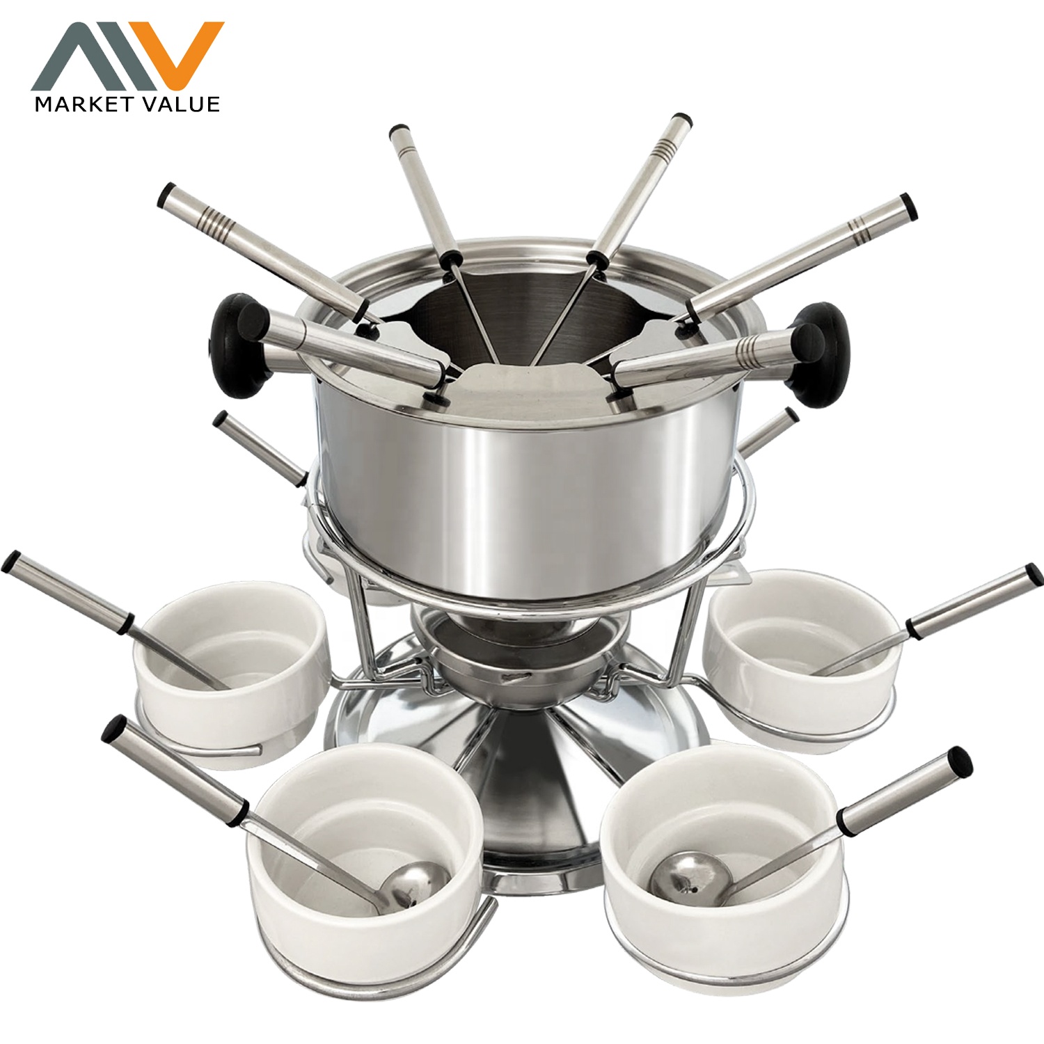 23PCS Stainless Steel Cheese Fondue Raclette Chocolate Cheese Fondue Set