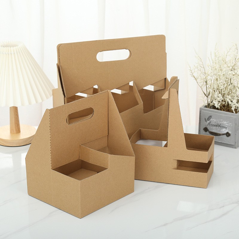 Kraft paper portable cup holder custom coffee milk tea thickened disposable cup holder takeout packaging white card cup lift