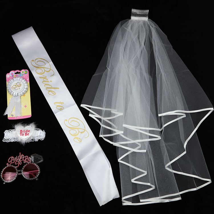 Bachelor Party Bridal Shoulder Straps Leg Circle Badge Veil 4 Pcs Set bride to be set