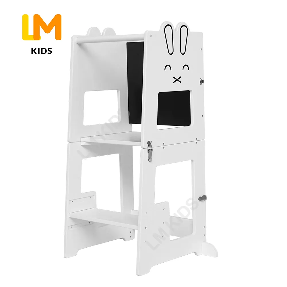 LM KIDS Montessori kids white wooden kitchen helper step stool footstool children learning tower