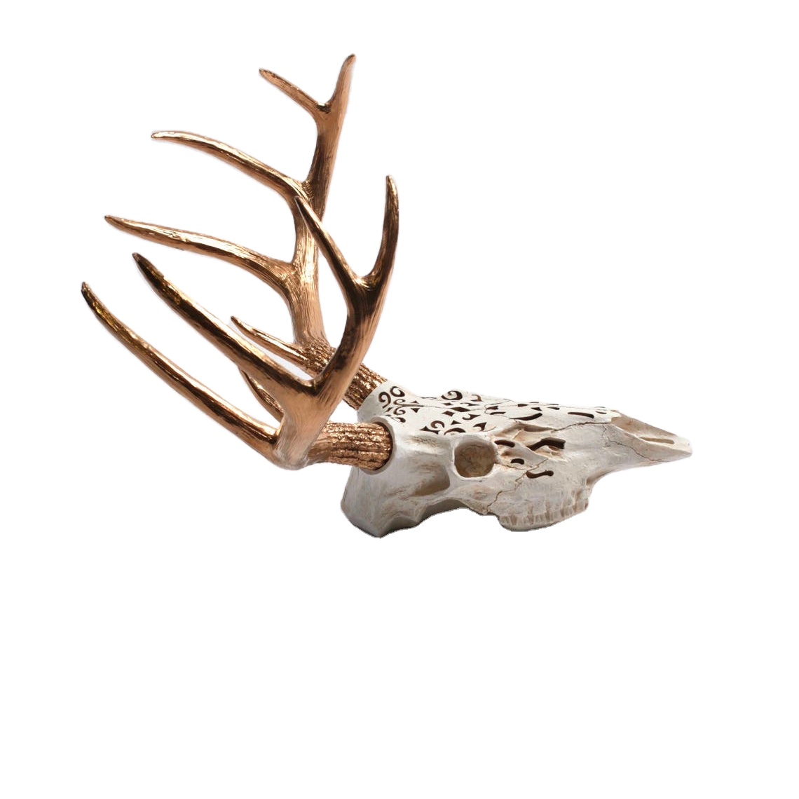 Deer Skull in Natural Filigree Resin with Gold Antlers Resin Deer Skull Head by White Faux Taxidermy Western Decor Stag Deer