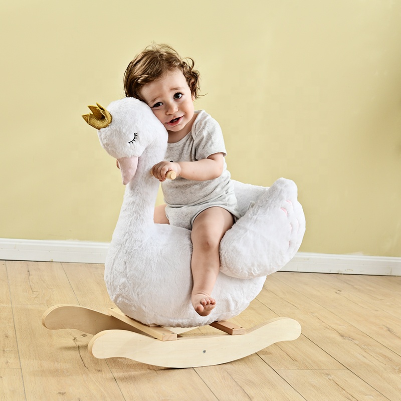 High Quality Wooden Chair Kids Ride On Plush Rocking Plush Duck Toy Baby Small Wood Rocking Horse Chair