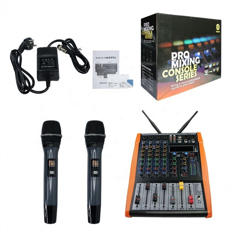Brand New China Facory Price Digital Audio Sound Mixer With Dual Wireless Handheld Microphone For Family Ktv Party Stage
