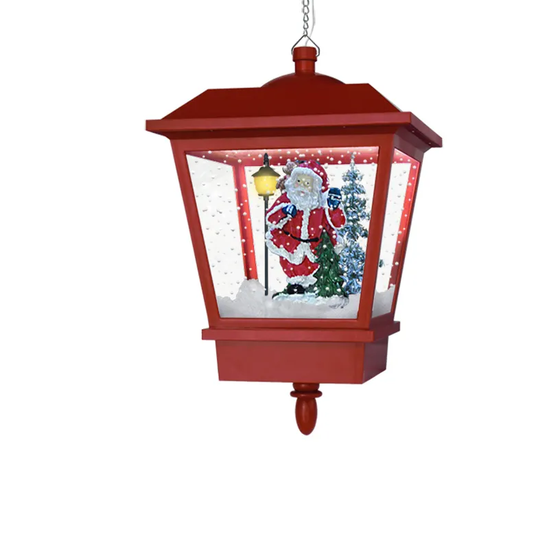 Outdoor holiday hanging light musical snow function Led Christmas hanging lantern with santa clause feature