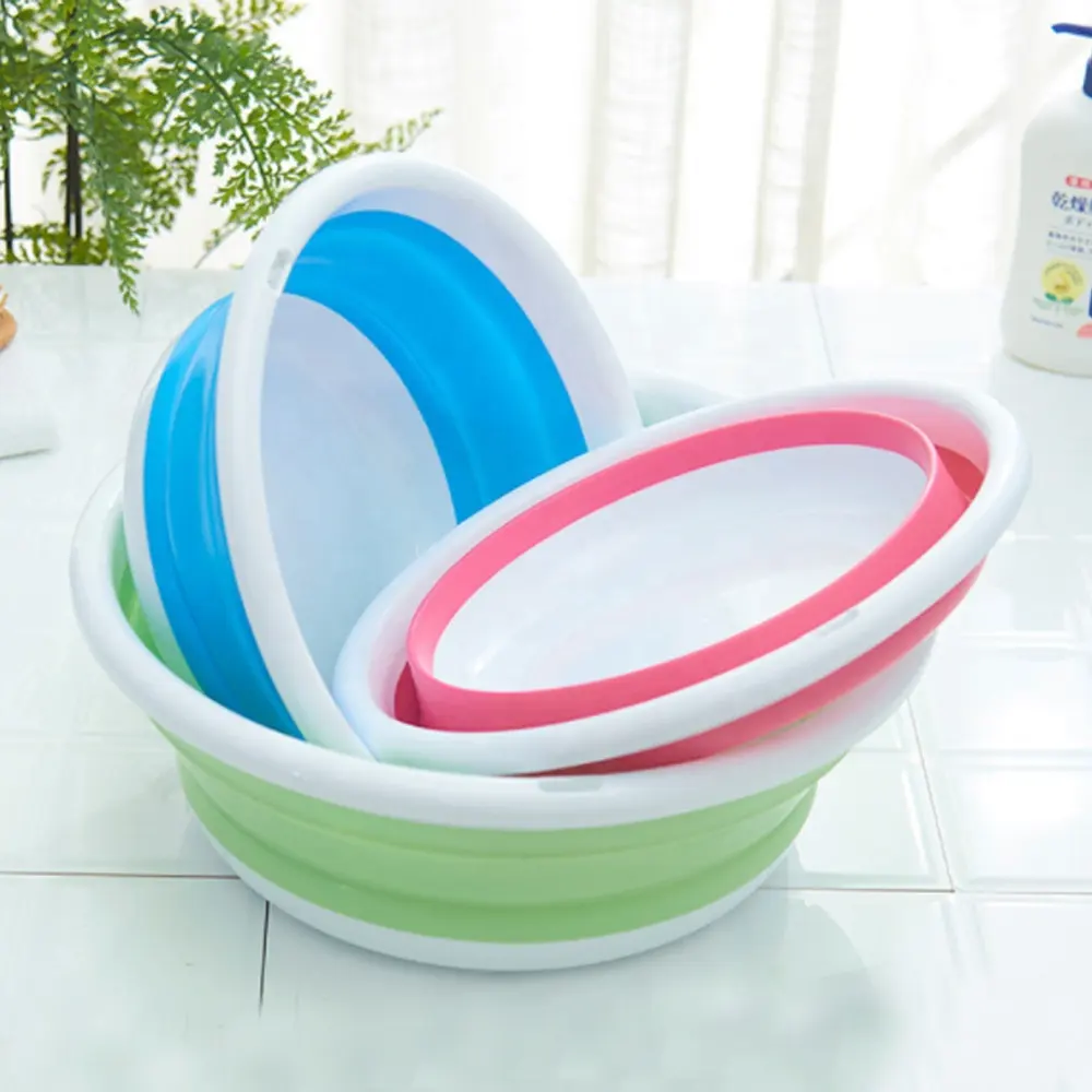 BPA-Free многоцелевой портативный складной умывальник с висячим отверстием круглый легкий Блюдо Ванна чаша складной умывальник