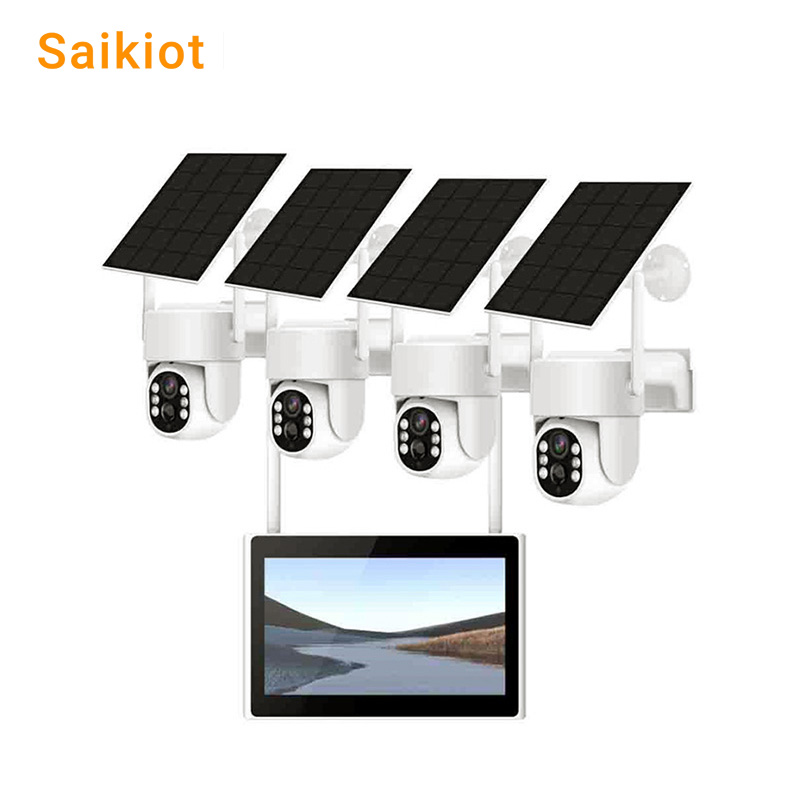Saikiot EseeCloud 4-канальный Солнечный беспроводной комплект NVR с камерой 4 МП 10-дюймовый монитор системы видеонаблюдения AI Солнечная Wi-Fi камера комплект