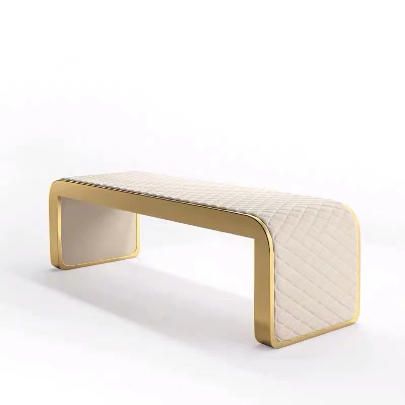 Luxury modern bedroom leather upholstered ottoman bench bed end stool leather metal covered ottoman bed bench