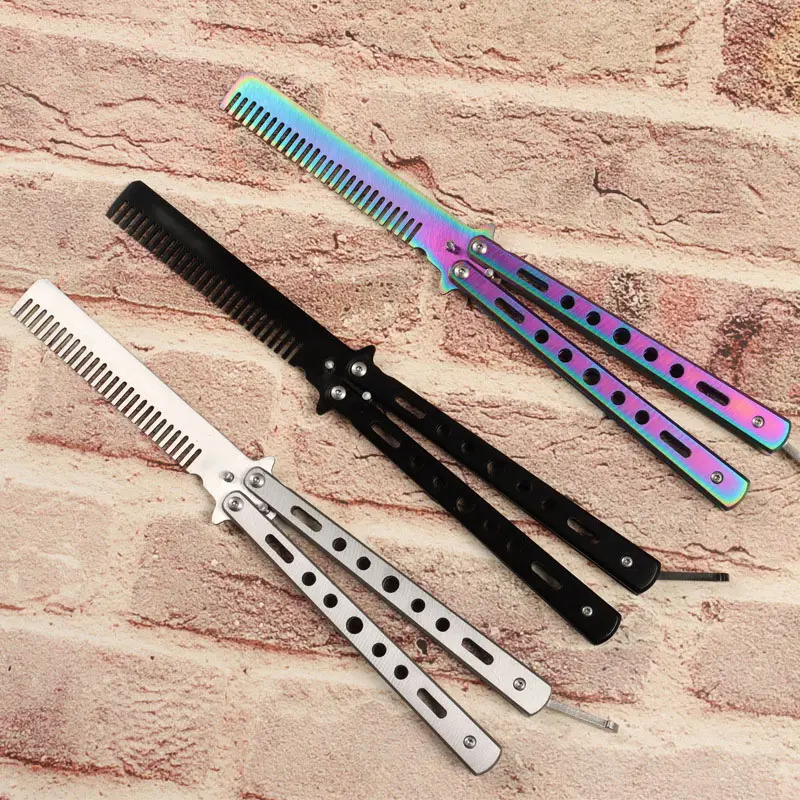 custom color High strength metal Outdoor camping folding butterfly hair comb for knife