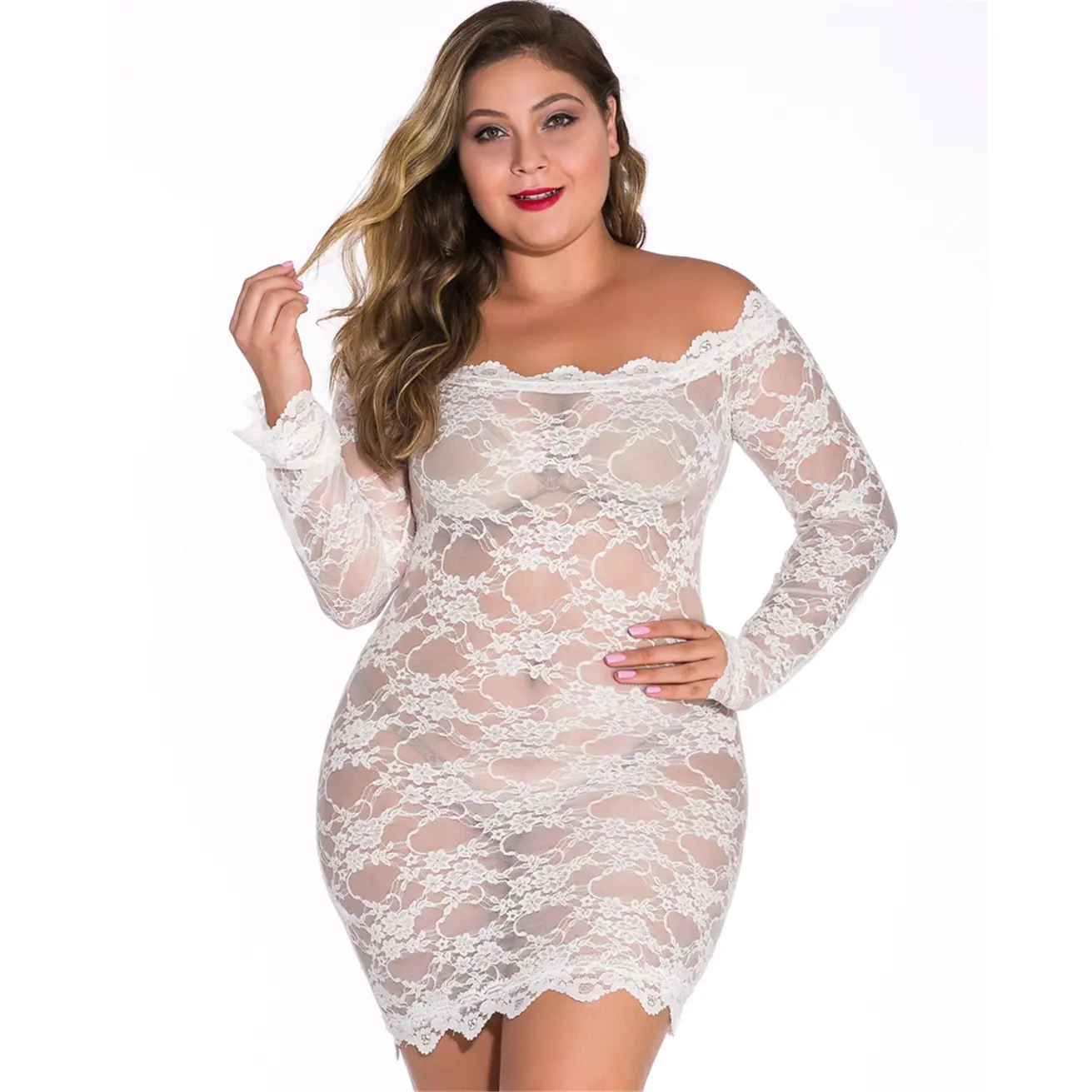 Womens Plus Size Sexy Lingerie Chemise Floral Lace Babydoll See Through Bodysuit Lingerie