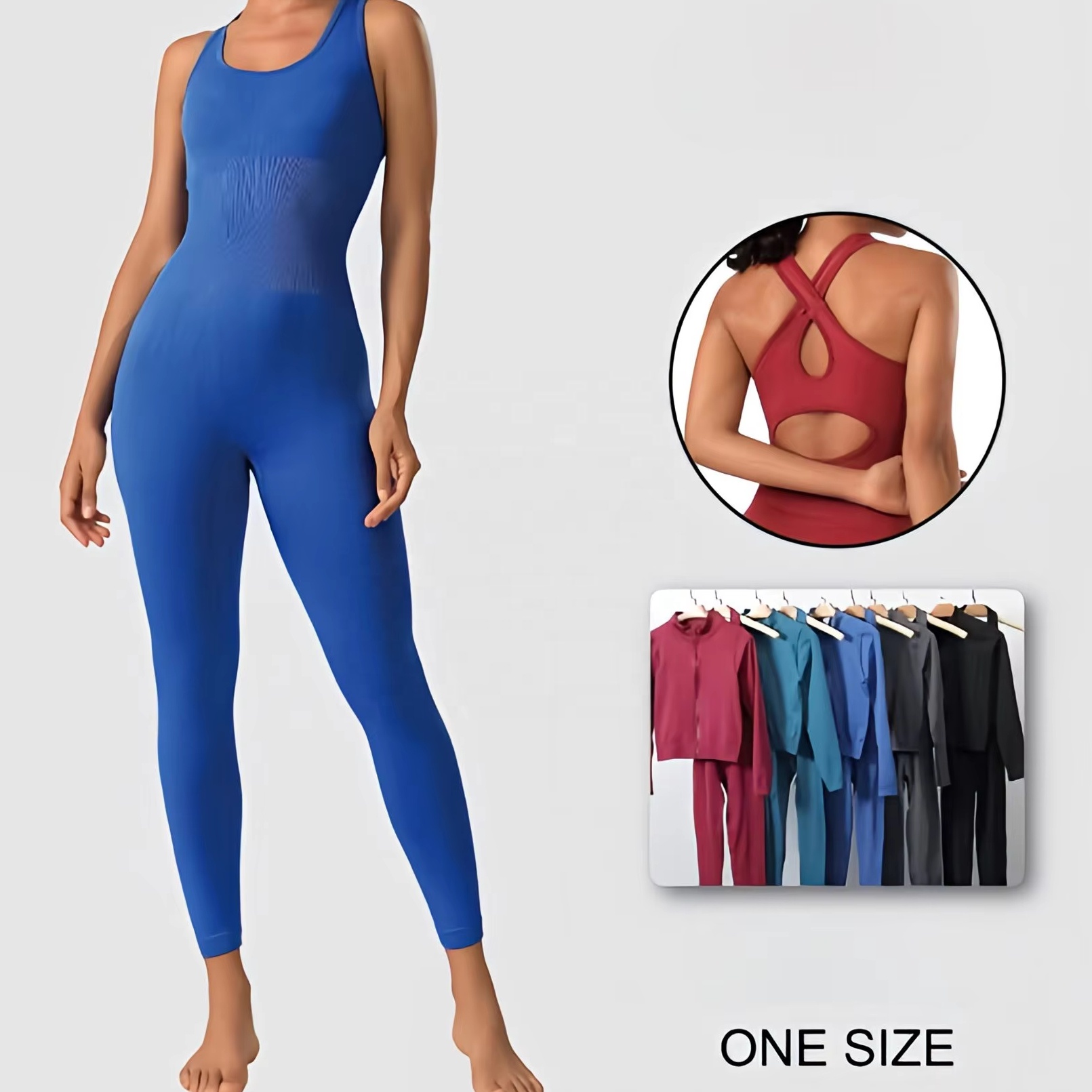 3 Piece Seamless Yoga Set Crisscross Cutout Back Jumpsuit with Zip Jacket for Women Fitness Workout Gym Running High Waist