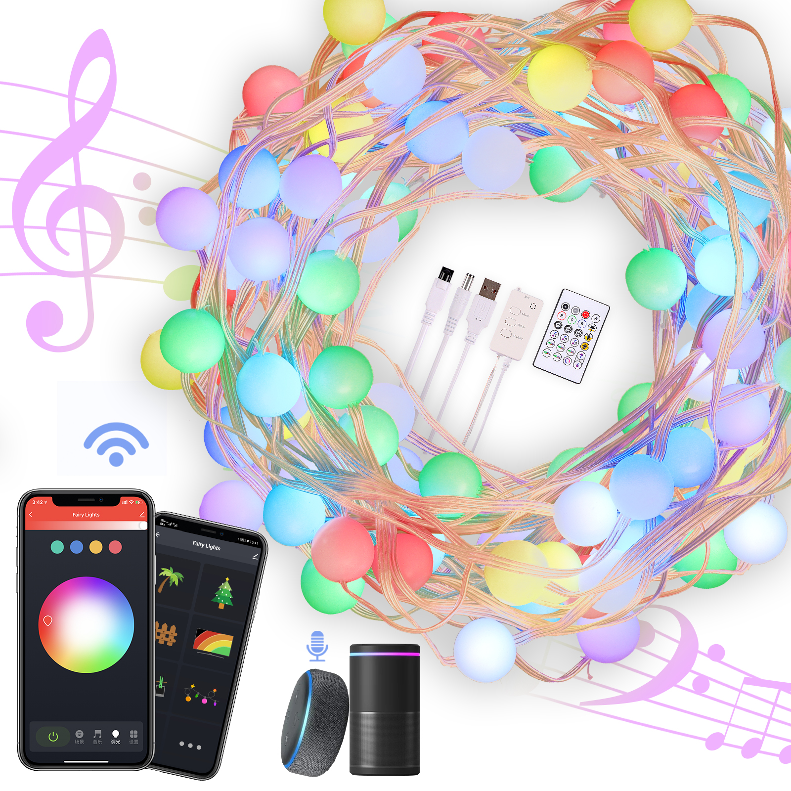Tuya Larkkey 5M Wifi Led Bulb Festival Tree Fairy Strings Light