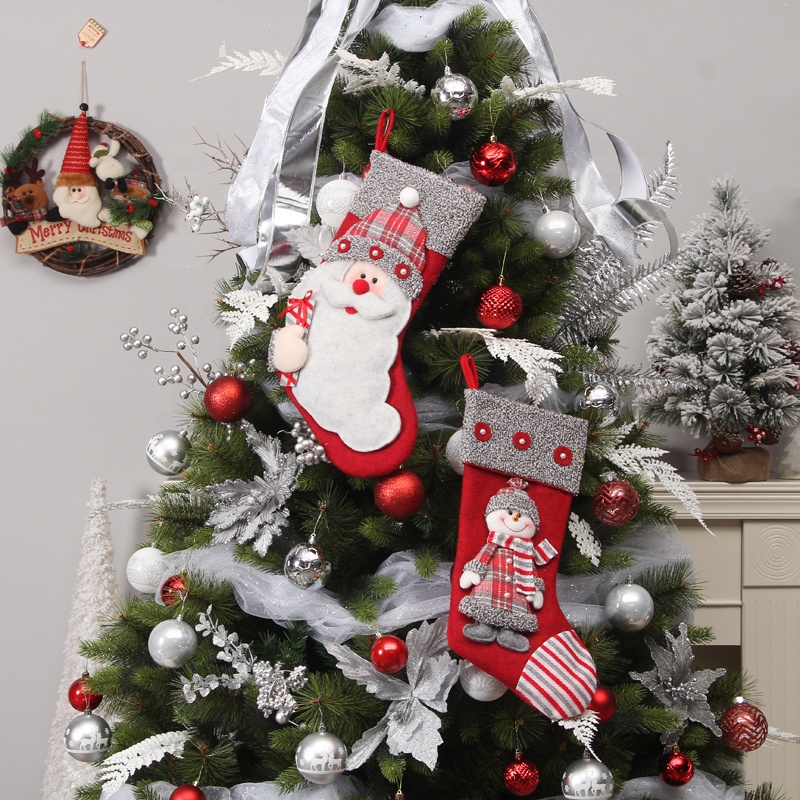 Terylene Christmas Stocking Socks Bear Xmas Candy Gift Bag Holder Xmas Tree Decoration New Year Ornament