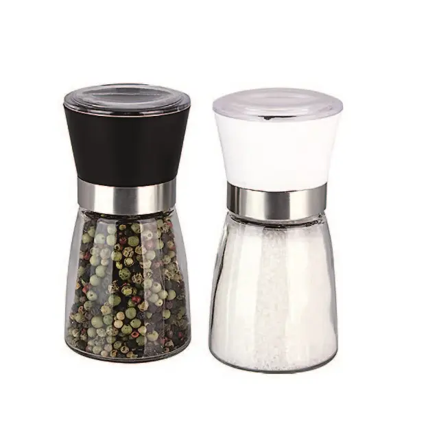 Kitchen Glassware Salt And Pepper Manual Mill Grinder Bottle Clear Transparent Spice Shaker Jar With Plastic Lid For Home