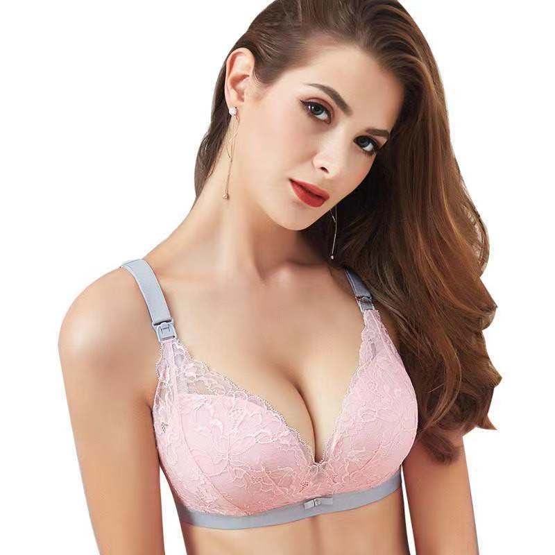 Comfortable soft and breathable maternity bra wire free front closure nursing bra sexy pushup nursing lace bra