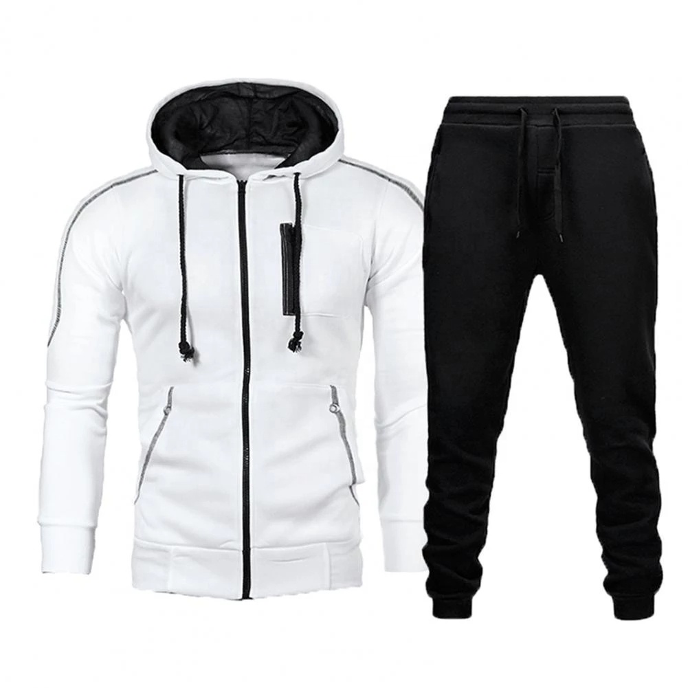 Long Sleeve Drawstring Sweatshirts zip up tracksuit fall hoodie two piece pants set jacket men