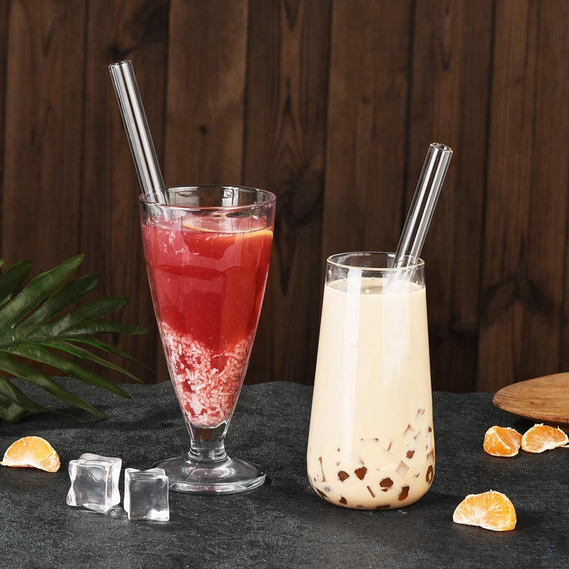 High Quality Glass Drinking Straw Reusable High Borosilicate Clear Glass Straws Set With Wheat Box